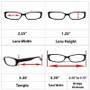 Value 3 Pack Reading Glasses Dimensions