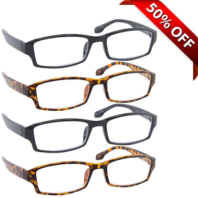 The Wall Street Reading Glasses Value 4 Pack 2 Tortoise 2 Black
