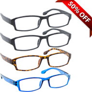Wall Street Reading Glasses 4 Pack 2 Black Tortoise Blue