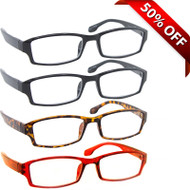 Wall Street Reading Glasses 4 Pack 2 Black Tortoise Red