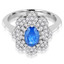 Oval Cut Blue Sapphire Gemstone Multi-Stone 8-Prong Flower Motif Cocktail Ring with Round White Diamond Cluster Accents in White Gold - #CSFRCH2717