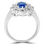 Oval Cut Blue Sapphire Gemstone Multi-Stone 8-Prong Flower Motif Cocktail Ring with Round White Diamond Cluster Accents in White Gold - #CSFRCH2717