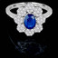 Oval Cut Blue Sapphire Gemstone Multi-Stone 8-Prong Flower Motif Cocktail Ring with Round White Diamond Cluster Accents in White Gold - #CSFRCH2717