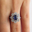 Oval Cut Blue Sapphire Gemstone Multi-Stone 8-Prong Flower Motif Cocktail Ring with Round White Diamond Cluster Accents in White Gold - #CSFRCH2717