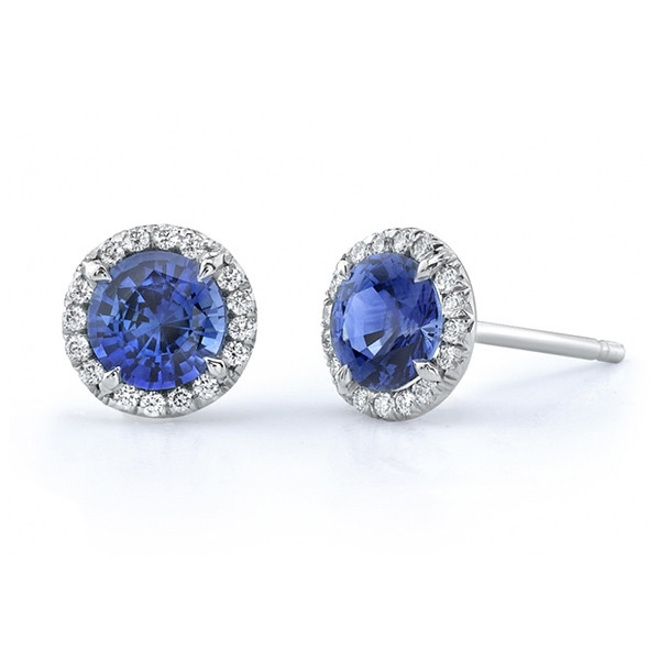 9/10 CTW Round Blue Tanzanite Halo Stud Earrings in .925 Sterling ...