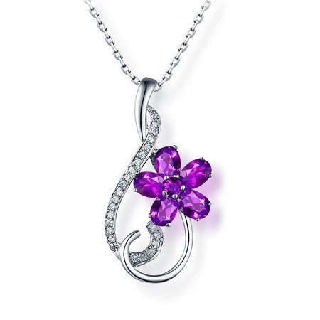 3/8 CTW Round Purple Amethyst Flower Infinity Pendant Necklace in .925 Sterling Silver with 18K White Gold Plating With Chain - #BMS170311