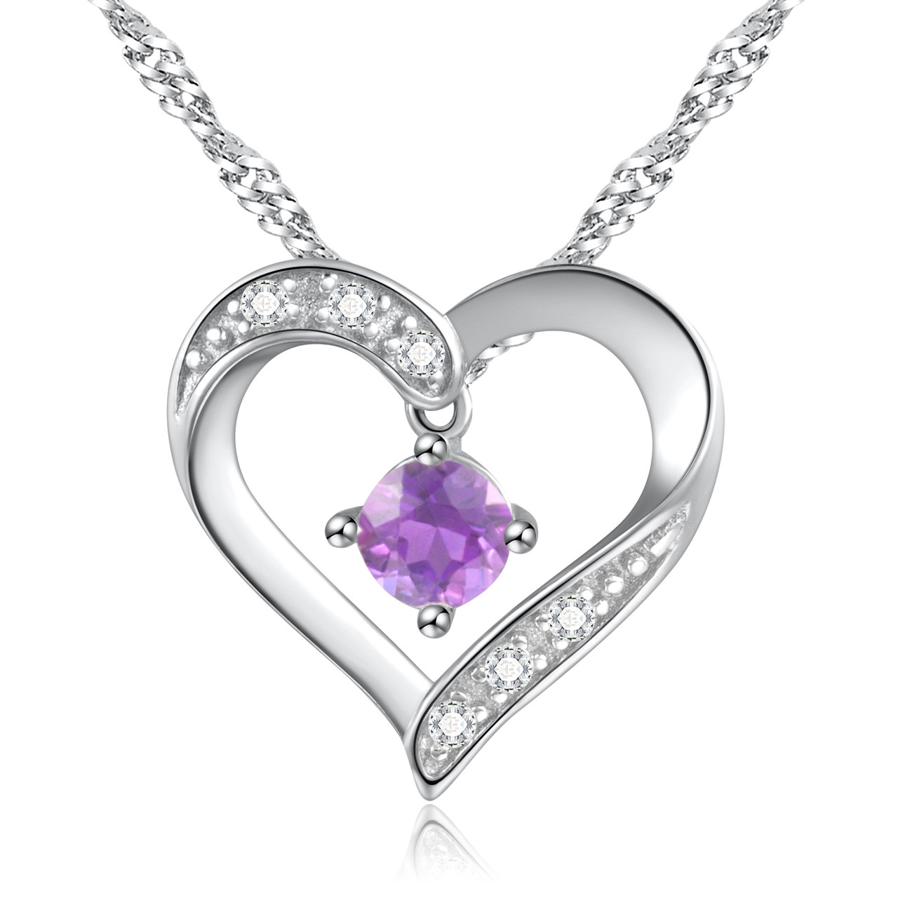 1/4 CTW Round Purple Amethyst Heart Pendant Necklace in .925 Sterling ...