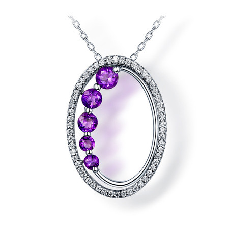 1/2 CTW Round Purple Amethyst  Fancy Pendant Necklace in .925 Sterling Silver with 18K White Gold Plating With Chain - #BMS170327