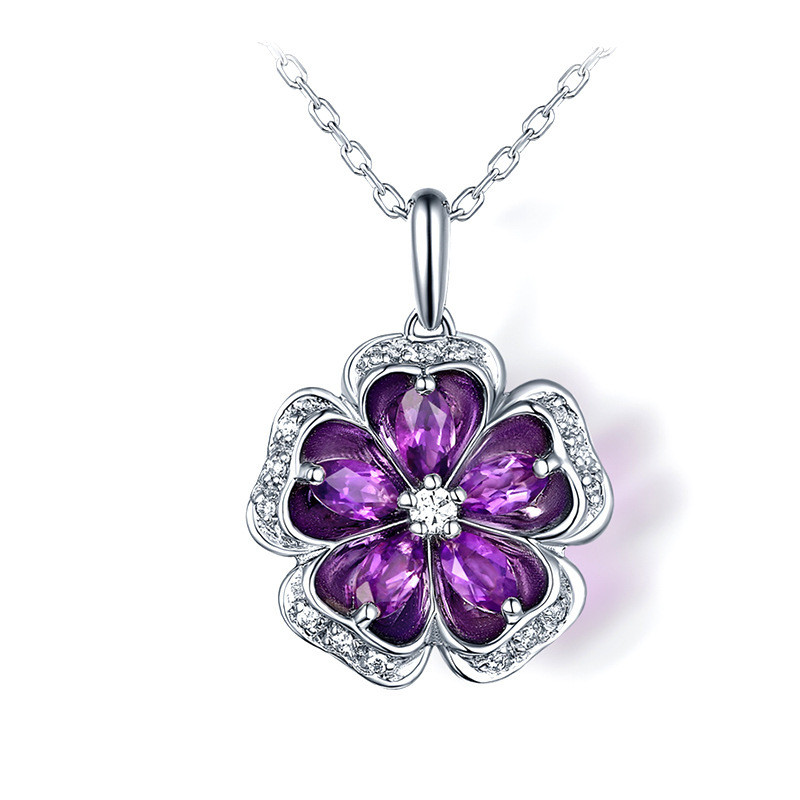 1/2 CTW Oval Purple Amethyst Flower Fancy Pendant Necklace in .925