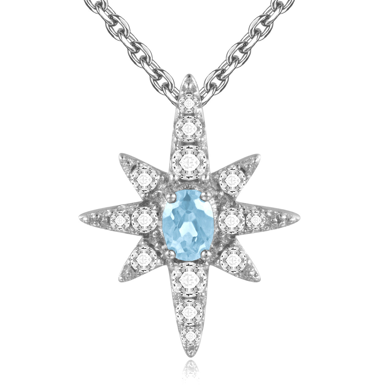 1/5 CTW Oval Blue Topaz Star Fancy Pendant Necklace in .925 Sterling