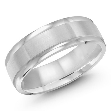 Mens 7 MM all white gold band with satin center and high polish edges - #JM-1164-7WG