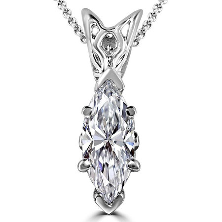 Marquise Cut Diamond Solitaire 6-Prong Pendant Necklace with Chain in White Gold - #PMF945-W