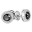 Round Cut Black Diamond Multi-Stone Bezel-Set Halo Stud Earrings with Round White Diamond Accents & Screwbacks in White Gold - #HE4900-W-BLK