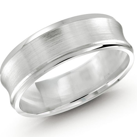 Mens 6 MM all white gold concave satin finish band  - #LCF-095