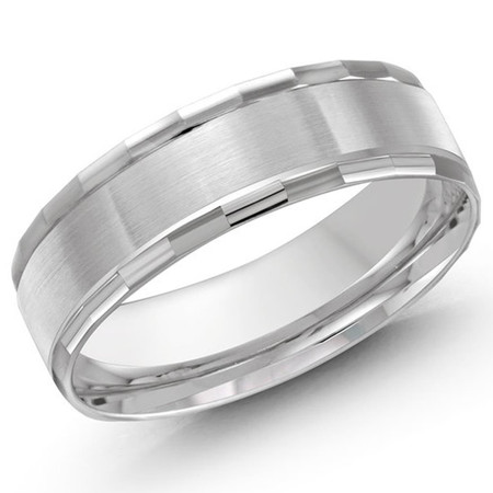 Mens 6 MM all white gold faceted edging band  - #LCF-610