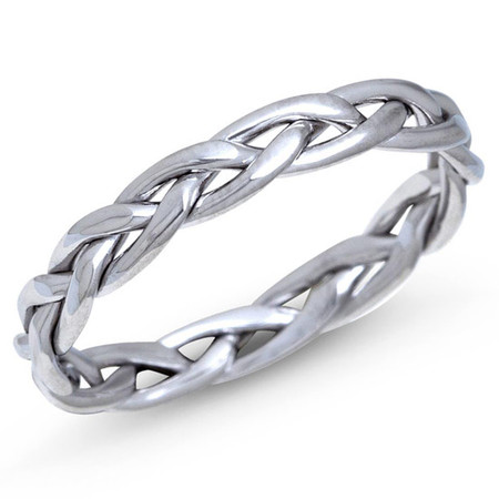 Mens 5 MM all white gold braided band  - #P-009C