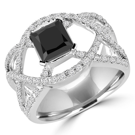 Princess Cut Black Diamond Multi-Stone 4-Prong Infinity Engagement Ring with Round White Diamond Accents in White Gold - #HR6537-W-BLK