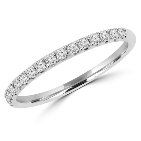 Round Cut Diamond Semi-Eternity Wedding Band Ring in White Gold - #DOUBLE-HALO-BAND-W