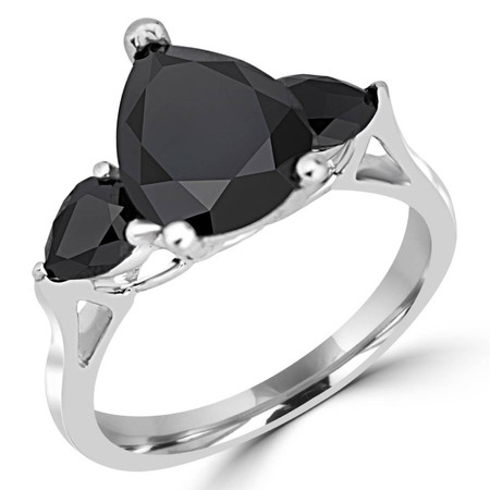 Pear Cut Black Diamond Three-Stone 3-Prong Cocktail Ring in White Gold - #CSFRO34765