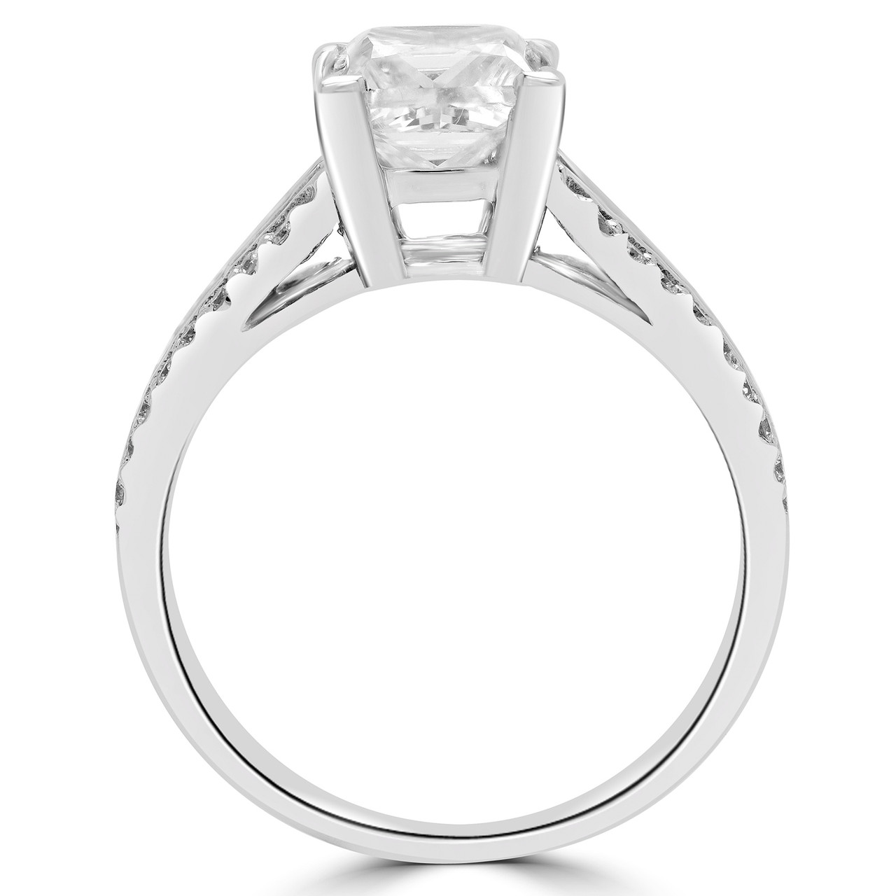Princess Cut Diamond VProng Split Shank Engagement Ring with Round