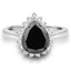 Pear Cut Black Diamond Multi-Stone 4-Prong Halo Engagement Ring with Round White Diamond Accents in White Gold - #CSFR3F7172-W-BLK