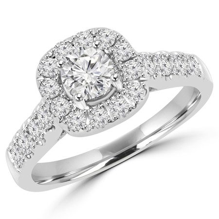 Round Cut Diamond Multi-Stone Antique Vintage Halo 4-Prong Engagement Ring in White Gold - #SKR15450-125E-W