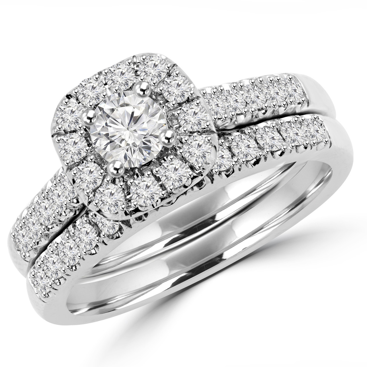 Round Cut Diamond MultiStone Halo 4Prong Engagement Ring and Wedding