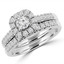 Round Cut Diamond Multi-Stone Halo 4-Prong Engagement Ring and Wedding Band Bridal Set in White Gold - #SKR15450-100-W