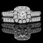 Round Cut Diamond Multi-Stone Halo 4-Prong Engagement Ring and Wedding Band Bridal Set in White Gold - #SKR15450-100-W