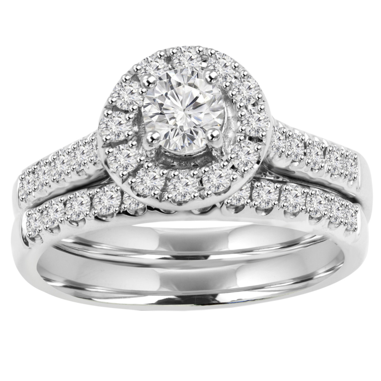 Round Cut Diamond Multi-Stone Halo 4-Prong Engagement Ring ...