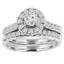 Round Cut Diamond Multi-Stone Halo 4-Prong Engagement Ring and Wedding Band Bridal Set in White Gold - #SKR15451-100-W