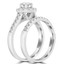 Round Cut Diamond Multi-Stone Halo 4-Prong Engagement Ring and Wedding Band Bridal Set in White Gold - #SKR15451-100-W