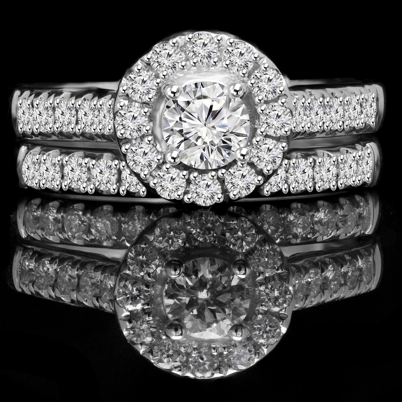Pompeii3 1 1/4 Ct Three Ring Diamond Cushion Halo Engagement Wedding Band  Set White Gold : Target