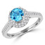 Round Cut Blue Topaz Gemstone Multi-Stone 4-Prong Double-Halo Cocktail Ring with White Diamond Accents in White Gold - #CSFR1W0843