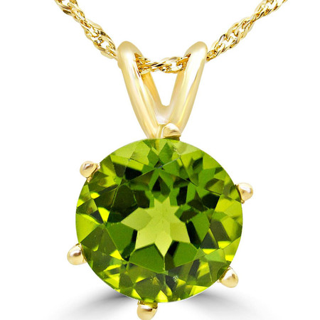 Round Cut Green Peridot Solitaire 6-Prong Pendant Necklace With Chain in Yellow Gold - #MD-P-PER-Y