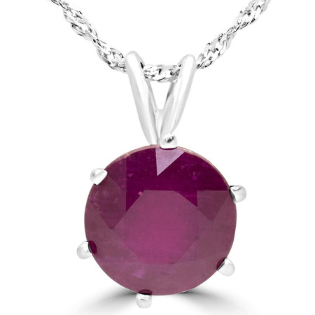 Round Cut Ruby Solitaire 6-Prong Pendant Necklace With Chain in White Gold - #MD-P-RUBY-W