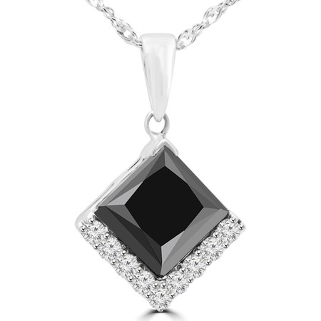 Princess Cut Black Diamond Multi-Stone Pendant Necklace with Round White Diamond Accents With Chain in White Gold - #HP4624-PR-BLK-W