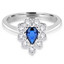 Pear Cut Blue Sapphire Gemstone Multi-Stone 9-Prong Halo Cocktail Ring with Round White Diamond Accents in White Gold - #CSFRQC9648