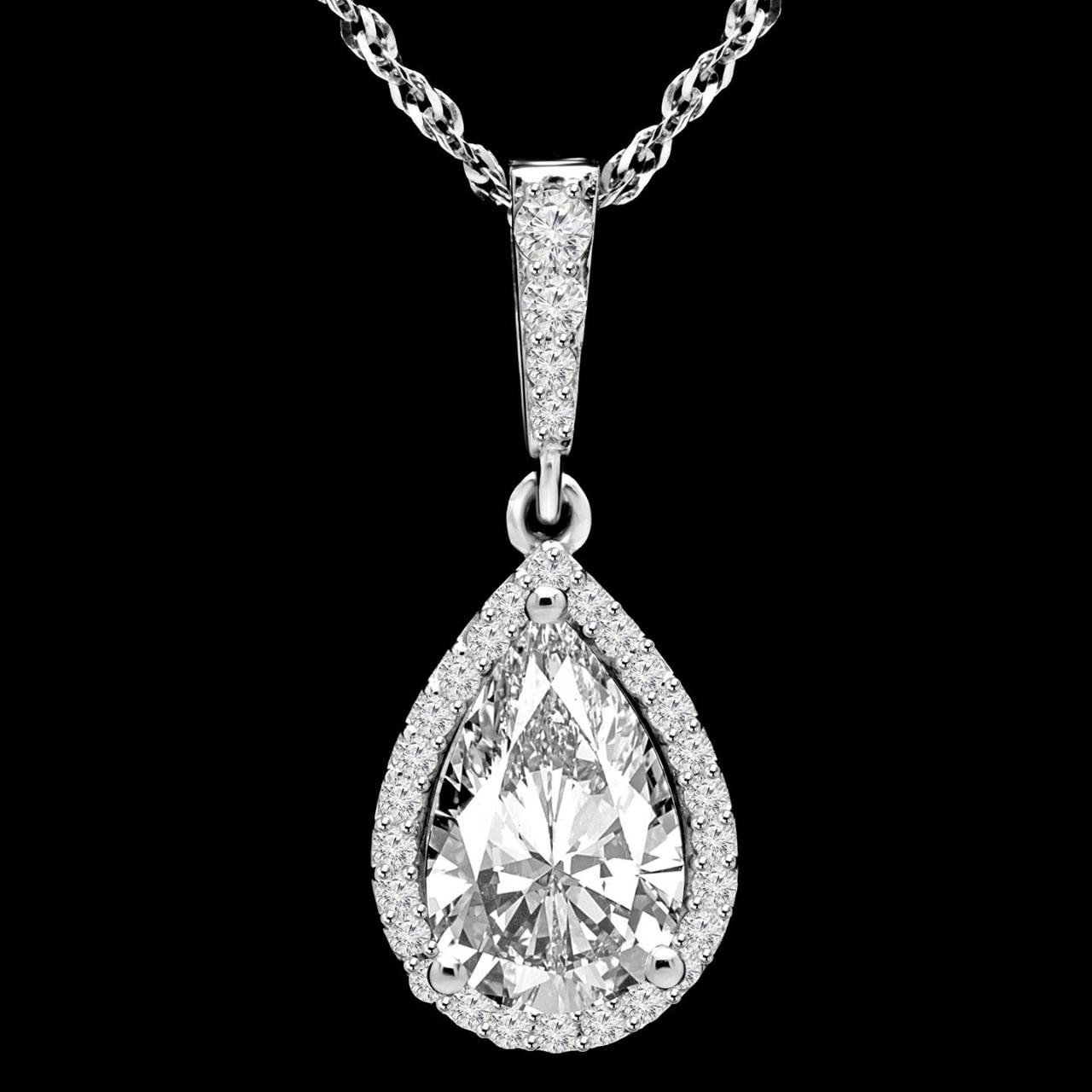 Pear Cut Diamond Multi-Stone Antique Vintage 3-Prong Pendant Necklace ...