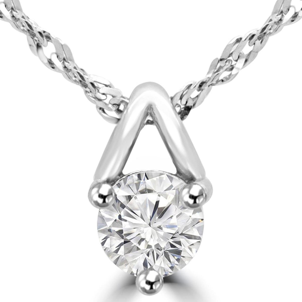 Round Cut Diamond Solitaire 3Prong Pendant Necklace With Chain in