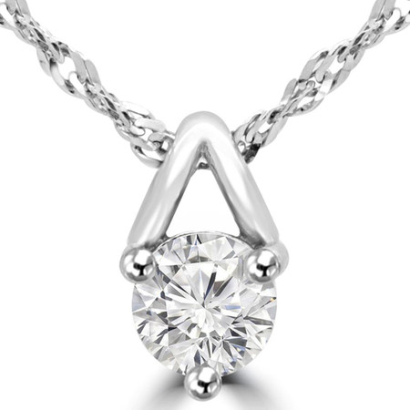 Round Cut Diamond Solitaire 3-Prong Pendant Necklace With Chain in White Gold - #MAJESTY-P3-W