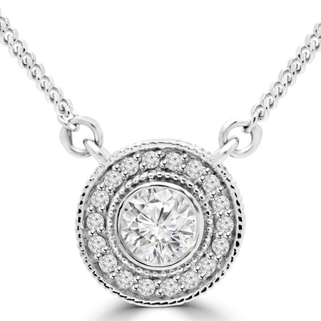 Round Cut Diamond Multi-Stone Halo Necklace With Chain in White Gold - #MAJESTY-P4