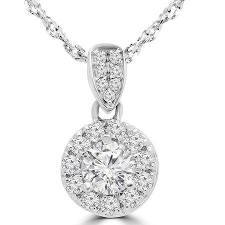 Round Cut Diamond Solitaire Halo Pendant Necklace With Chain in White Gold - #MAJESTY-P5-W