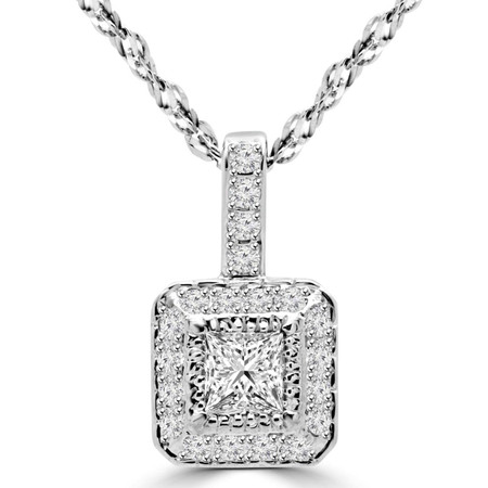 Princess Cut Diamond Multi-Stone Antique Vintage Halo Pendant Necklace With Chain in White Gold - #MD-P-P9-W