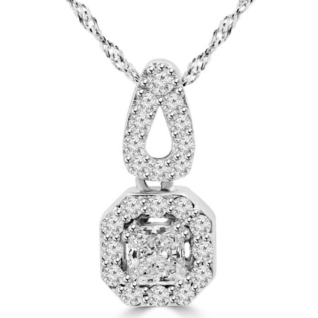Radiant Cut Diamond Multi-Stone Halo Pendant Necklace with Round Accents and Chain in White Gold - #MD-P-P10-RAD-W