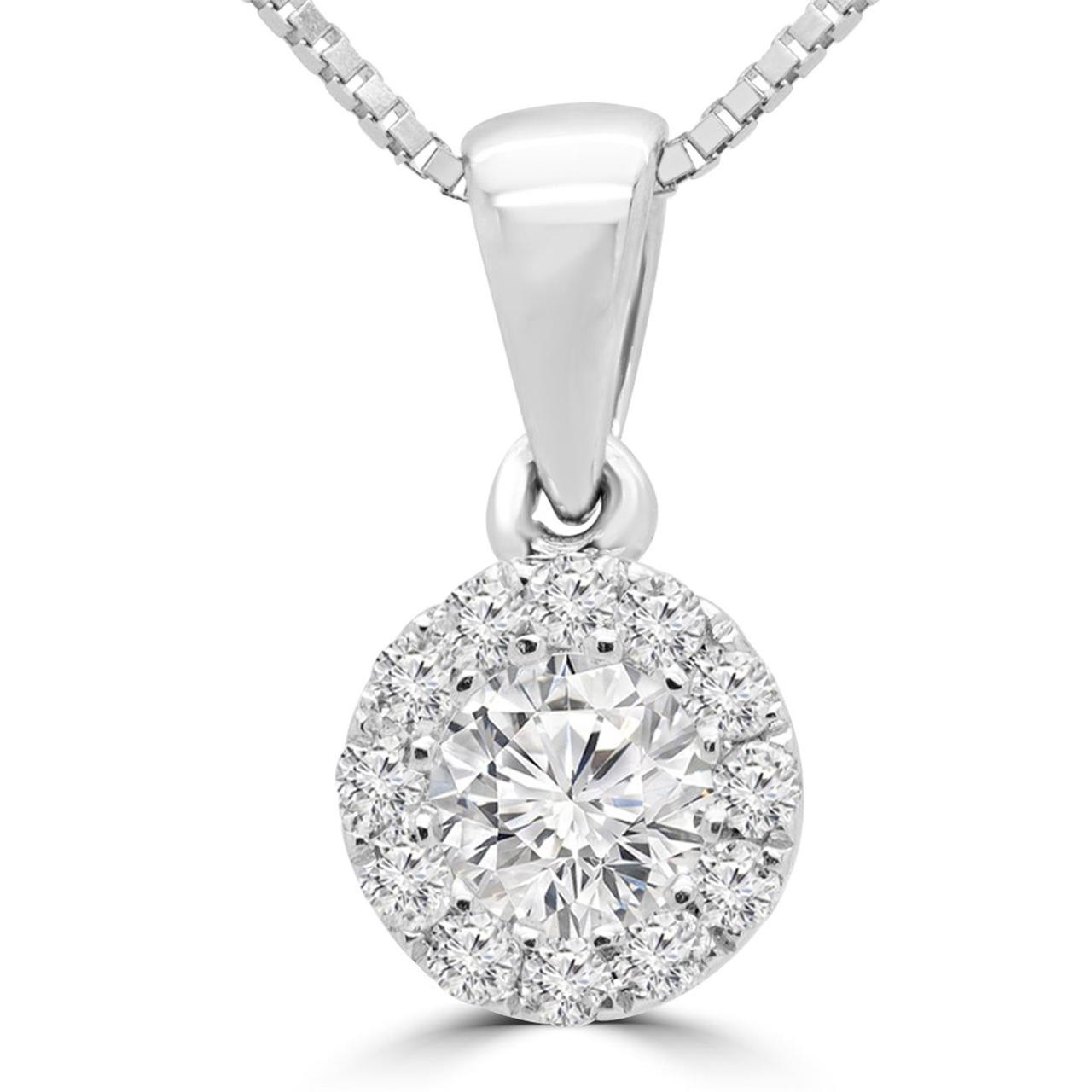 Round Cut Diamond Multi-Stone Halo Pendant Necklace With Chain in White ...
