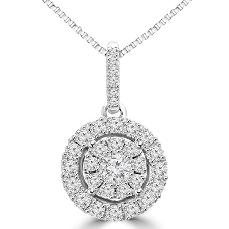 Round Cut Diamond Multi-Stone Antique Vintage Cluster Halo Pendant Necklace With Chain in White Gold - #SKP15028-35-W