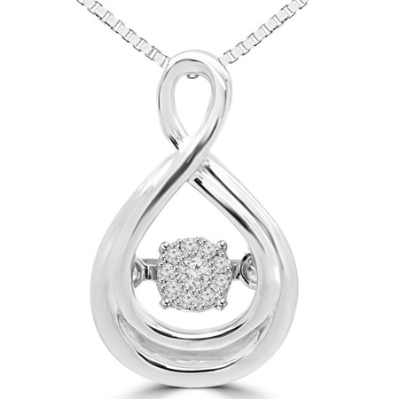 Round Cut Dancing Diamond Accent Infinity Pendant Necklace With Chain in White Gold - #SKP15308-04-W