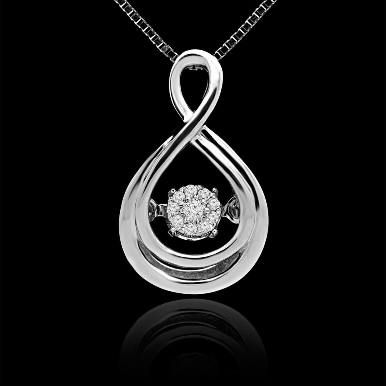 Round Cut Dancing Diamond Accent Infinity Pendant Necklace With Chain