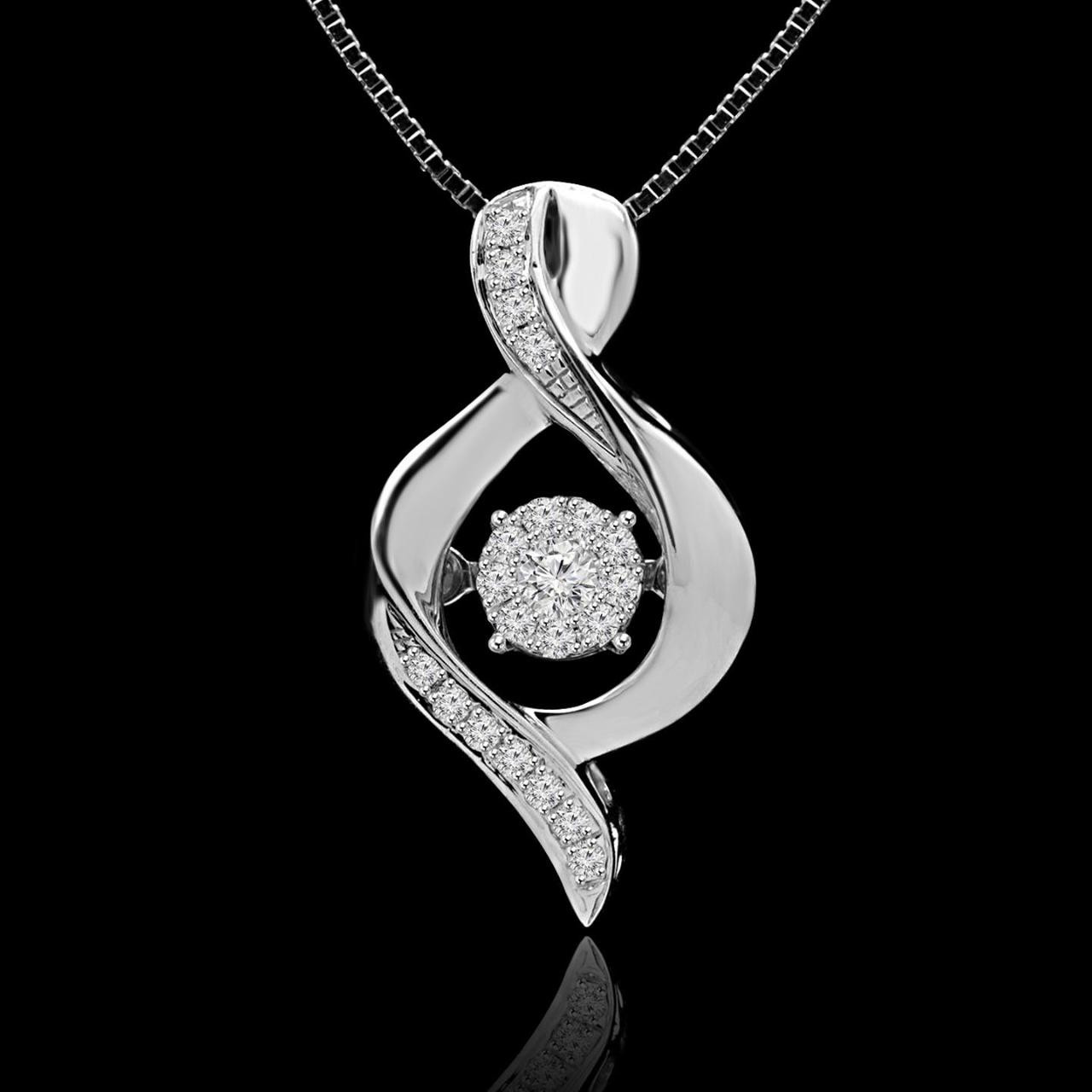 Round Cut Dancing Diamond Accent Infinity Pendant Necklace With Chain